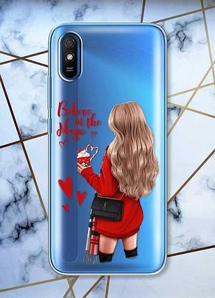 Прозорий чохол на xiaomi redmi 9a дівчина з кавою принт 137