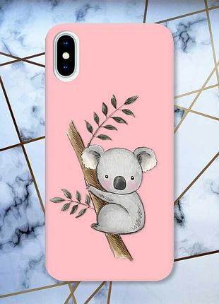 Матовый розовый чехол на iphone x/xs :: коала (принт 132)