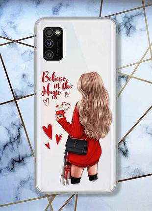 Прозорий чохол на samsung galaxy a41 дівчина з кавою принт 137