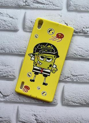 Силиконовый чехол с рисунком для huawei p7 спанч боб