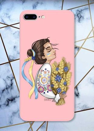 Матовый чехол с розовыми боками на apple iphone 7 plus/8 plus :: украинка с колосками принт