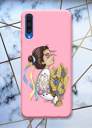 Матовый чехол с розовыми боками на samsung galaxy a50 (2019) a505 :: украинка с колосками (принт 172)