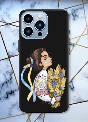 Матовий чохол з чорними боками на apple iphone 13 pro max українка з колосками принт 172