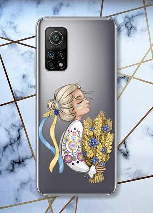 Прозрачный чехол на xiaomi mi 10t / mi 10t pro :: украинка с колосками (принт 173)