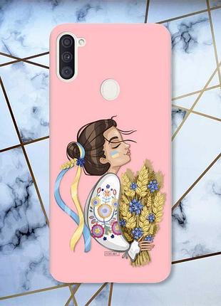 Матовий чохол з рожевими боками на samsung galaxy a11 українка з колосками принт 172