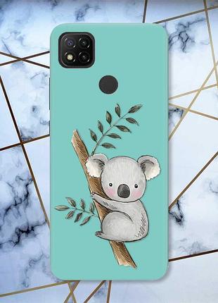 Матовый чехол с бирюзовыми боками на xiaomi redmi 9c/10a :: коала принт 132