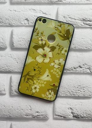 Силиконовый чехол с блестками для huawei p8 lite 2017 / p9 lite 2017 / honor 8 lite / nova lite цветы желтые
