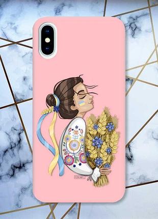 Матовый чехол с розовыми боками на iphone x/xs :: украинка с колосками (принт 172)