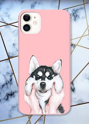Матовый чехол с розовыми боками на apple iphone 11 (6.1) :: мордочка (принт 121)
