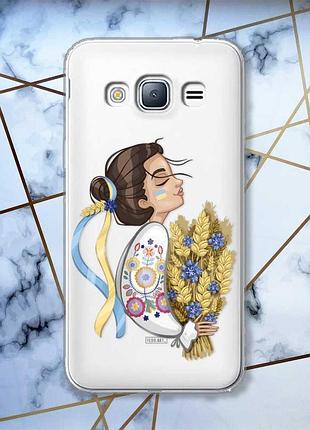 Прозрачный чехол на samsung galaxy j3 2016 j310 :: украинка с колосками (принт 172)