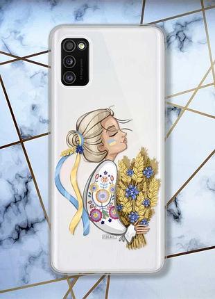 Прозрачный чехол на samsung galaxy a41 :: украинка с колосками (принт 173)