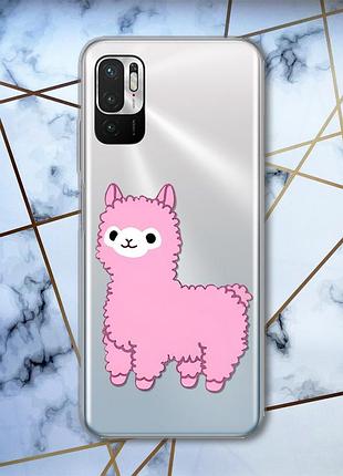 Прозорий чохол на xiaomi redmi note 10 5g :: лама рожева (принт 100)