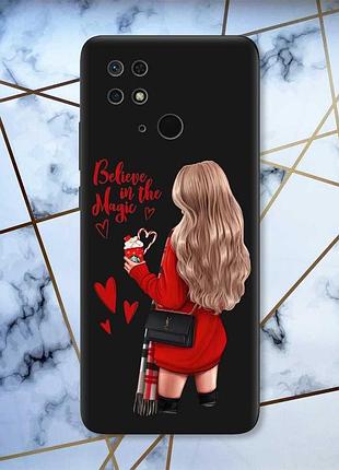 Матовий чохол з чорними боками на xiaomi redmi 10c :: дівчина з кавою принт 137
