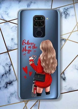 Прозорий чохол на xiaomi redmi note 9 pro / 9s / 9 pro max дівчина з кавою принт 137