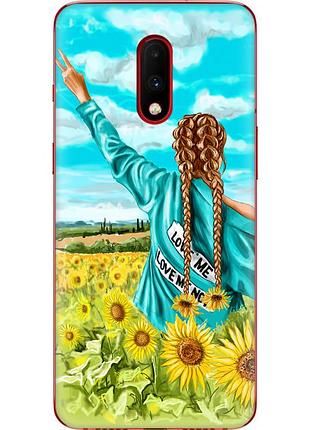 Чехол силиконовый с картинкой на oneplus 7 (патриотический, девушка украинка)