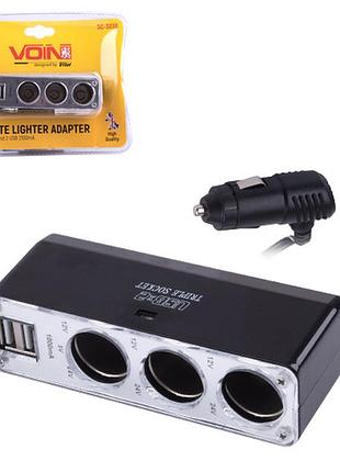 Разветвитель прикуривателя voin 3 выхода + 2usb 2100ma провод/предохр sc-3036