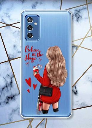 Прозорий чохол на samsung galaxy m52 дівчина з кавою принт 137