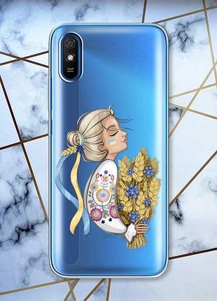 Прозрачный чехол на xiaomi redmi 9a :: украинка с колосками (принт 173)