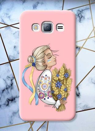 Матовый чехол с розовыми боками на samsung galaxy j3/j310 :: украинка с колосками (принт 173)