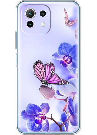 Чохол силіконовий з картинкою на xiaomi mi 11 lite 5g ne (квітка, метелик на орхідеї)