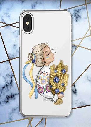 Прозрачный чехол на iphone x / xs :: украинка с колосками (принт 173)