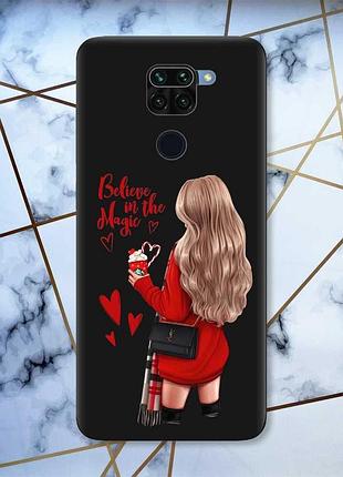 Матовый чехол с черными боками на xiaomi redmi note 9 девушка с кофе (принт 137)