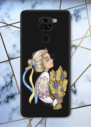 Матовий чохол з чорними боками на xiaomi redmi note 9 українка з колосками принт 173