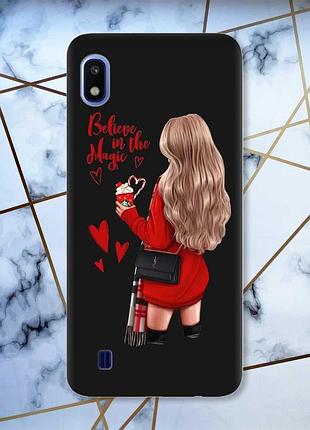 Матовый чехол с черными боками на samsung galaxy a10 (2019) a105 девушка с кофе (принт 137)
