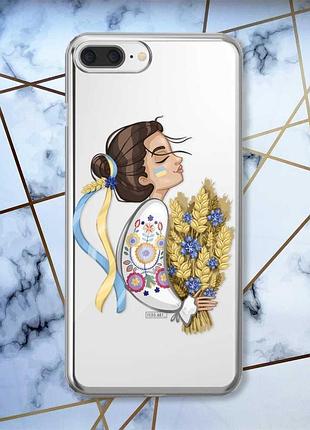 Прозрачный чехол для iphone 7 plus / iphone 8 plus :: украинка с колосками (принт 172)