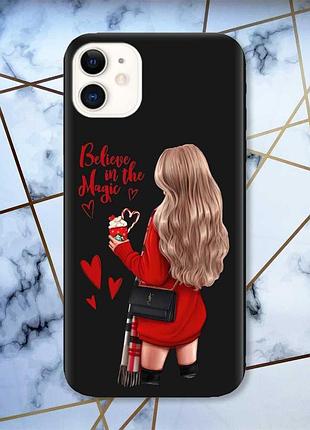 Матовый чехол с черными боками на apple iphone 11 (6.1) девушка с кофе (принт 137)
