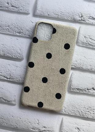 Силиконовый чехол, обтянут тканью, для iphone 11 pro max (6,5) серый в горошек