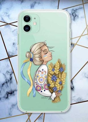 Прозрачный чехол на apple iphone 11 (6,1) :: украинка с колосками (принт 173)