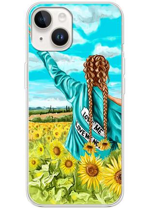 Чехол силиконовый с картинкой на iphone 14 (патриотический, девушка украинка)