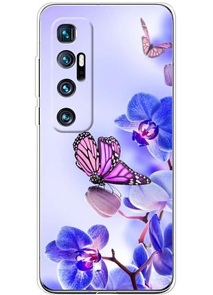 Чехол силиконовый с картинкой на xiaomi mi 10 ultra (цветок, бабочка на орхидее)