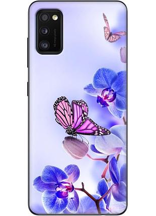 Чехол силиконовый с картинкой на samsung galaxy a41 (a415) (цветок, бабочка на орхидее)