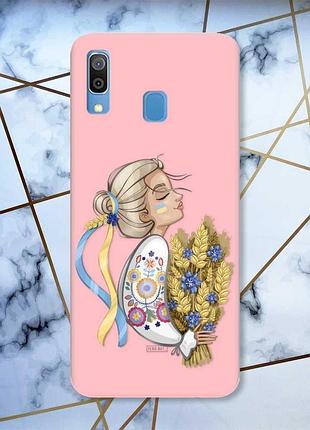 Матовый чехол с розовыми боками на samsung galaxy a30 (2019)/a20 (2019) :: украинка с колосками