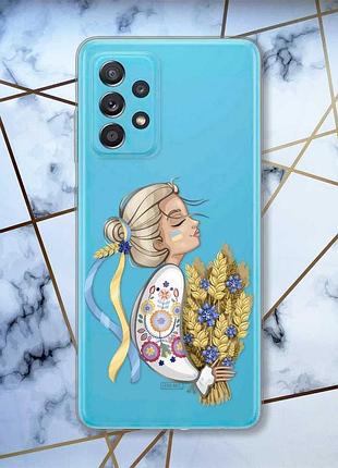 Прозрачный чехол на samsung galaxy a52 :: украинка с колосками (принт 173)