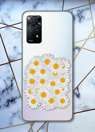 Прозорий чохол на xiaomi redmi note 11 pro ромашки (принт 40)