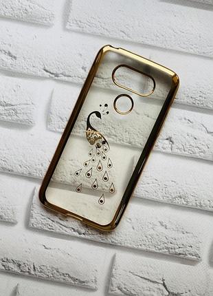 Силиконовый чехол с золотым ободком и рисунком для lg g5 жар птица
