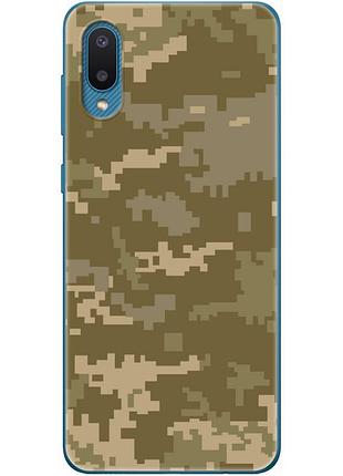 Чехол силиконовый с картинкой на samsung galaxy a02 (a022) (патриотический, камуфляж пиксель)