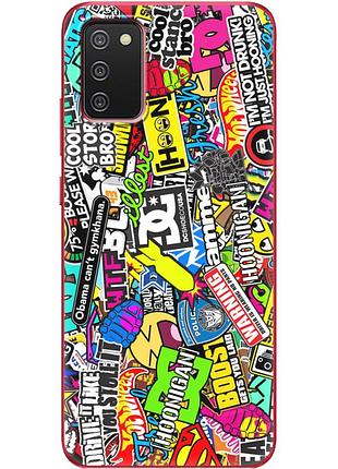 Чехол силиконовый с картинкой на samsung galaxy a02s (a025) (цветные наклейки)