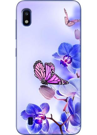Чехол силиконовый с картинкой на samsung galaxy a10 (a105) (цветок, бабочка на орхидее)