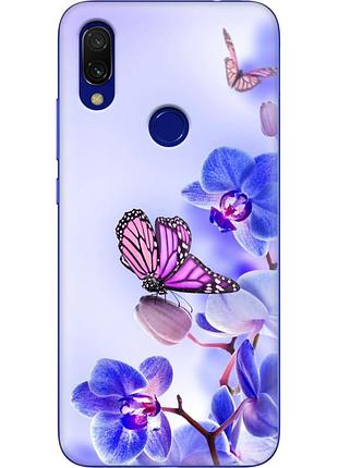 Чехол силиконовый с картинкой на xiaomi redmi 7 (цветок, бабочка на орхидее)