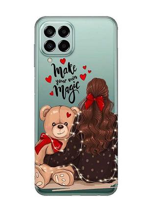 Прозорий чохол на samsung galaxy m33 5g :: дівчина з ведмедиком (принт 188)