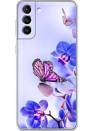 Чехол силиконовый с картинкой на samsung galaxy s22 plus (s906) (цветок, бабочка на орхидее)
