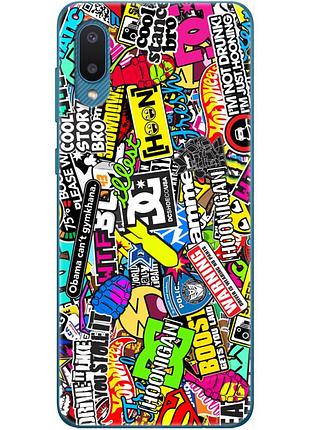 Чехол силиконовый с картинкой на samsung galaxy a02 (a022) (цветные наклейки)