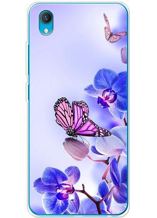 Чехол силиконовый с картинкой на vivo y1s (цветок, бабочка на орхидее)