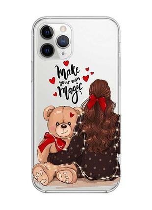 Прозрачный чехол на apple iphone 11 pro max (6,5) :: девушка с мишкой (принт 188)