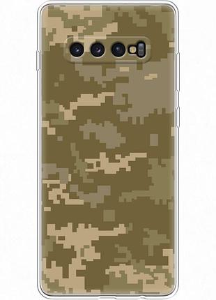 Чехол силиконовый с картинкой на samsung galaxy s10 plus (g975) (патриотический, камуфляж пиксель)