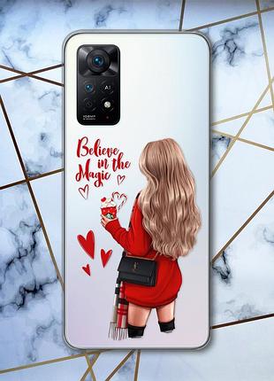 Прозрачный чехол на xiaomi redmi note 11 pro/12 pro 4g :: девушка с кофе. верю в чудеса (принт 137)
